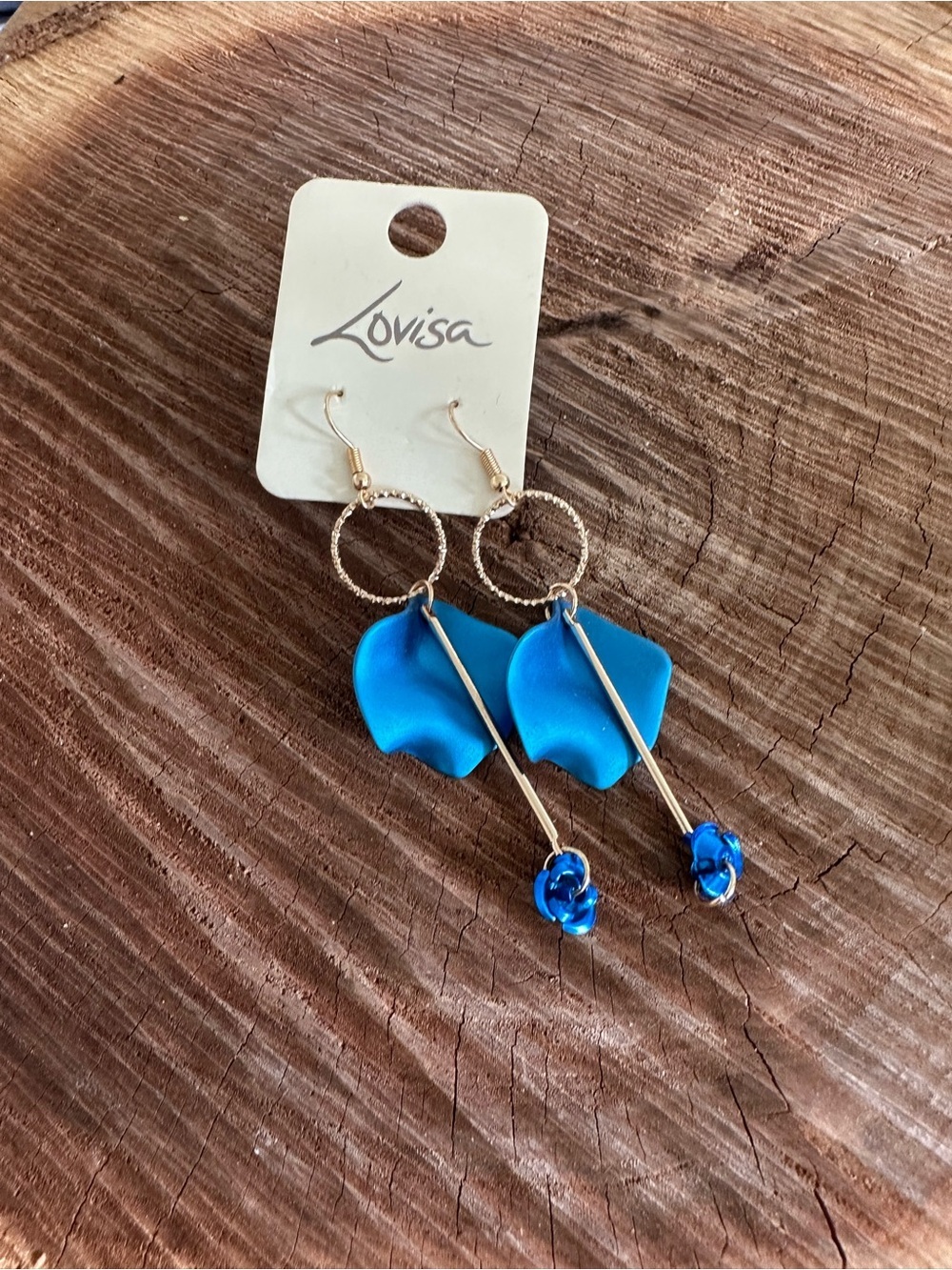 Lovisa Blue Petal & Rose Dangle Earrings with Gold Accents